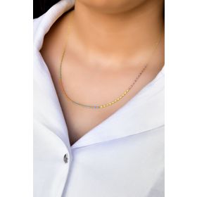 Papatya Silver 925 Ayar Gold Kaplama Top Zincirli Renkli Mineli Gümüş Kolye