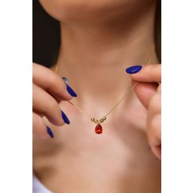 Papatya Silver 925 Ayar Gold Kaplama Turuncu Damla Kenarları Çift Dorica Toplu Gümüş Kolye