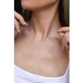 Papatya Silver 925 Ayar Gold Kaplama Üç Renk Dorika Toplu Halkalı Çift Zincir Gümüş Kolye