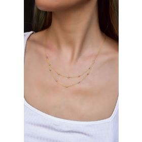 Papatya Silver 925 Ayar Gold Kaplama Üç Renk Dorika Toplu Halkalı Çift Zincir Gümüş Kolye