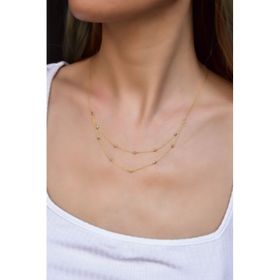 Papatya Silver 925 Ayar Gold Kaplama Üç Renk Dorika Toplu Halkalı Çift Zincir Gümüş Kolye