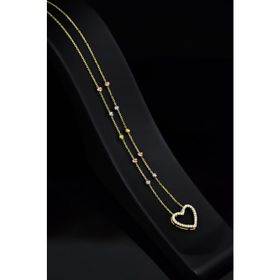 Papatya Silver 925 Ayar Gold Kaplama Üç Renk Dorika Toplu Kalp Montür Kadın Gümüş Kolye
