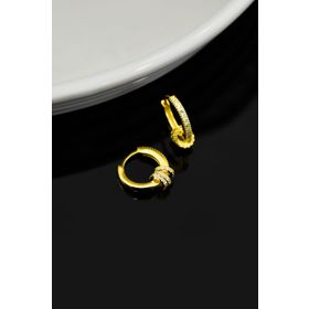 Papatya Silver 925 Ayar Gold Kaplama Üçlü Iç Içe Geçme Zirkon Taşlı Halka Gümüş Küpe