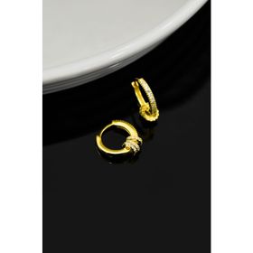 Papatya Silver 925 Ayar Gold Kaplama Üçlü Iç Içe Geçme Zirkon Taşlı Halka Gümüş Küpe