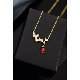 Papatya Silver 925 Ayar Gold Kaplama Uğur Böcekli Kelebek Gümüş Kolye