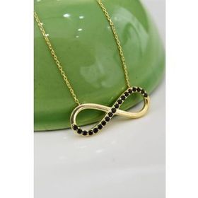 Papatya Silver 925 Ayar Gold Kaplama Yarım Siyah Taşlı Sonsuzluk Kadın Gümüş Kolye
