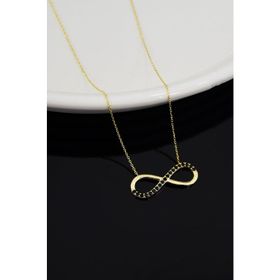 Papatya Silver 925 Ayar Gold Kaplama Yarım Siyah Taşlı Sonsuzluk Kadın Gümüş Kolye