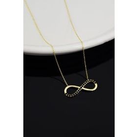 Papatya Silver 925 Ayar Gold Kaplama Yarım Siyah Taşlı Sonsuzluk Kadın Gümüş Kolye