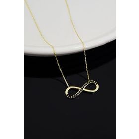 Papatya Silver 925 Ayar Gold Kaplama Yarım Siyah Taşlı Sonsuzluk Kadın Gümüş Kolye