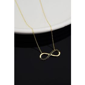Papatya Silver 925 Ayar Gold Kaplama Yarım Siyah Taşlı Sonsuzluk Kadın Gümüş Kolye