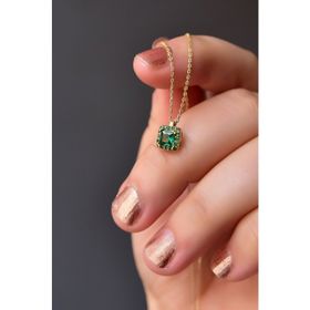 Papatya Silver 925 Ayar Gold Kaplama Yeşil Zirkon Baget Taşlı Kadın Gümüş Kolye