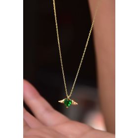 Papatya Silver 925 Ayar Gold Kaplama Yeşim Renkli Kalp Kanat Gümüş Kolye