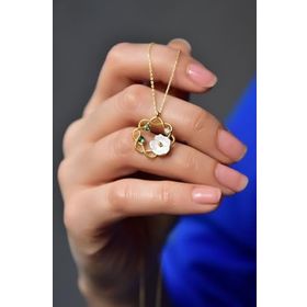 Papatya Silver 925 Ayar Gold Kaplama Yeşim Taşı Tasarım Sedef Manolya Çiçeği Gümüş Kolye