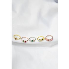 Papatya Silver 925 Ayar Gold Kaplama Zirkon Taşlı Damla Doğum Taşlı Gümüş Yüzük