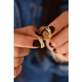 Papatya Silver 925 Ayar Gold Kaplama Zirkon Taşlı Geometrik Desenli Halka Gümüş Küpe