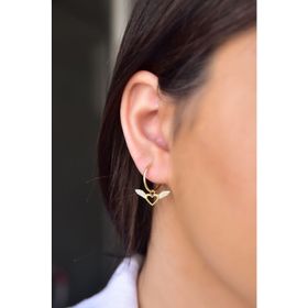Papatya Silver 925 Ayar Gold Kaplama Zirkon Taşlı Kalp Kanat Halka Gümüş Küpe