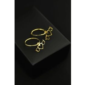 Papatya Silver 925 Ayar Gold Kaplama Zirkon Taşlı Kalp Kanat Halka Gümüş Küpe
