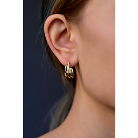 Papatya Silver 925 Ayar Gold Kaplama Zirkon Taşlı Üçlü Halka Gümüş Küpe