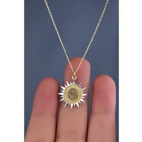 Papatya Silver 925 Ayar Gold Rodyum Kaplama Aslan Kristal Kesim Güneş Plaka Gümüş Kolye