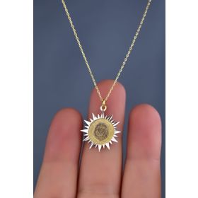 Papatya Silver 925 Ayar Gold Rodyum Kaplama Aslan Kristal Kesim Güneş Plaka Gümüş Kolye