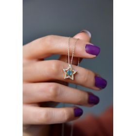Papatya Silver 925 Ayar Gold-Rodyum Kaplama Doğum Taşlı Montür Yıldız Kadın Gümüş Kolye