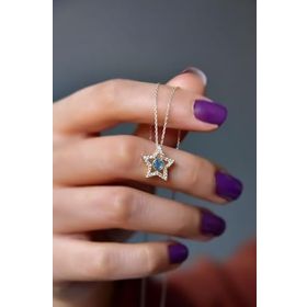 Papatya Silver 925 Ayar Gold-Rodyum Kaplama Doğum Taşlı Montür Yıldız Kadın Gümüş Kolye