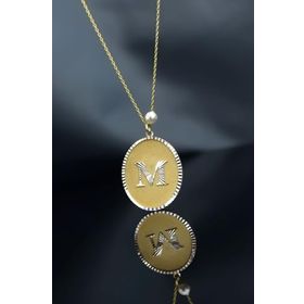 Papatya Silver 925 Ayar Gold Rodyum Kaplama İncili M Harf Plaka Kadın Gümüş Kolye