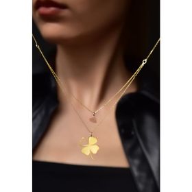 Papatya Silver 925 Ayar Gold-Rose Kaplama Kesim Yonca ve Kalp Halka Asansörlü Kadın Gümüş Kolye