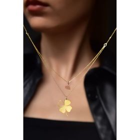 Papatya Silver 925 Ayar Gold-Rose Kaplama Kesim Yonca ve Kalp Halka Asansörlü Kadın Gümüş Kolye