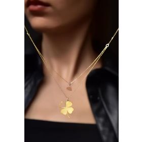 Papatya Silver 925 Ayar Gold-Rose Kaplama Kesim Yonca ve Kalp Halka Asansörlü Kadın Gümüş Kolye