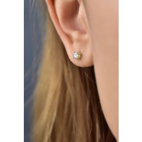 Papatya Silver 925 Ayar Gümüş 3.5 mm Altın Kaplama Zirkon Taşlı Tektaş Küpe
