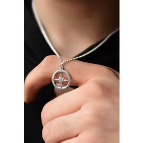 Papatya Silver 925 Ayar Gümüş 50 cm Rodyum Kaplama Lavce Zincirli Pusula Kolye