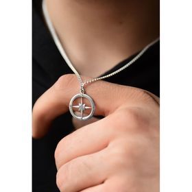 Papatya Silver 925 Ayar Gümüş 50 cm Rodyum Kaplama Lavce Zincirli Pusula Kolye