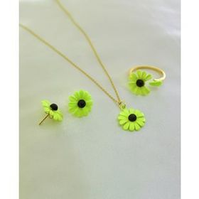 Papatya Silver 925 Ayar Gümüş Altın Kaplama Ay Çiçeği Set