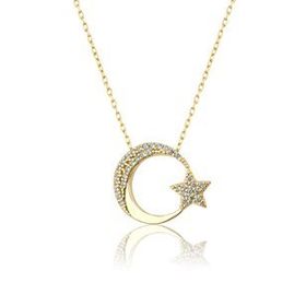 Papatya Silver 925 Ayar Gümüş Altın Kaplama Ay Yıldız Kolye