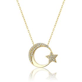 Papatya Silver 925 Ayar Gümüş Altın Kaplama Ay Yıldız Kolye