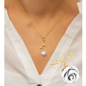 Papatya Silver 925 Ayar Gümüş Altın Kaplama Beyaz Gül Kolye