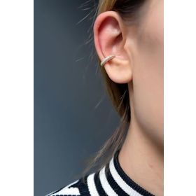 Papatya Silver 925 Ayar Gümüş Altın Kaplama Beyaz Taşlı Kıkırdak Küpe