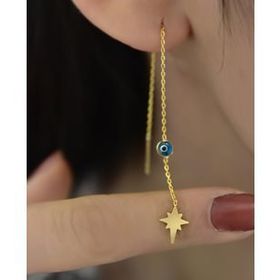 Papatya Silver 925 Ayar Gümüş Altın Kaplama Cam Göz Kutup Yıldızı Zincir Küpe