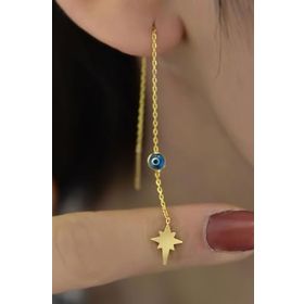 Papatya Silver 925 Ayar Gümüş Altın Kaplama Cam Göz Kutup Yıldızı Zincir Küpe