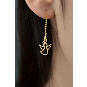 Papatya Silver 925 Ayar Gümüş Altın Kaplama Çift Melek Zincir Kadın Küpe