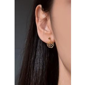 Papatya Silver 925 Ayar Gümüş Altın Kaplama Gül Model Çivili Kadın Top Küpe