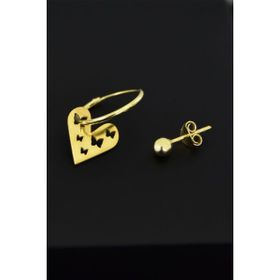 Papatya Silver 925 Ayar Gümüş Altın Kaplama Kelebek Motifli Kalp Halka Ve Top Küpe