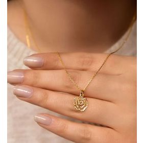 Papatya Silver 925 Ayar Gümüş Altın Kaplama Kristal Kesim Gül Kadın Kolye