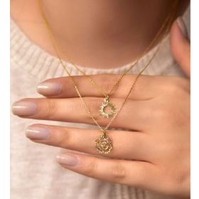 Papatya Silver 925 Ayar Gümüş Altın Kaplama Kristal Kesim Gül ve Güneş Asansörlü Kolye