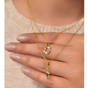 Papatya Silver 925 Ayar Gümüş Altın Kaplama Kristal Kesim Gül ve Güneş Asansörlü Kolye