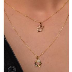 Papatya Silver 925 Ayar Gümüş Altın Kaplama Kristal Kesim Gül ve Güneş Asansörlü Kolye
