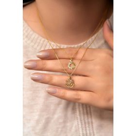 Papatya Silver 925 Ayar Gümüş Altın Kaplama Kristal Kesim Gül ve Güneş Asansörlü Kolye