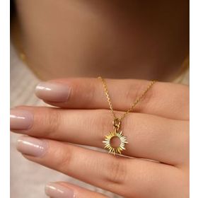 Papatya Silver 925 Ayar Gümüş Altın Kaplama Kristal Kesim Güneş Kadın Kolye