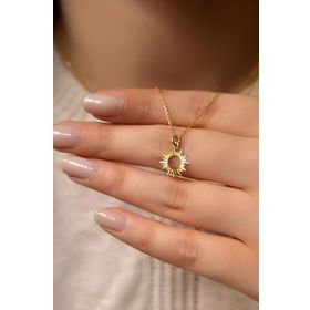 Papatya Silver 925 Ayar Gümüş Altın Kaplama Kristal Kesim Güneş Kadın Kolye